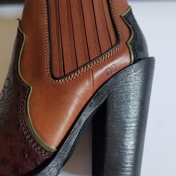 Dsquared2 Embroidered Pointed Toe Western Leather Boots Size 38 Brown Bl… - Picture 3 of 11